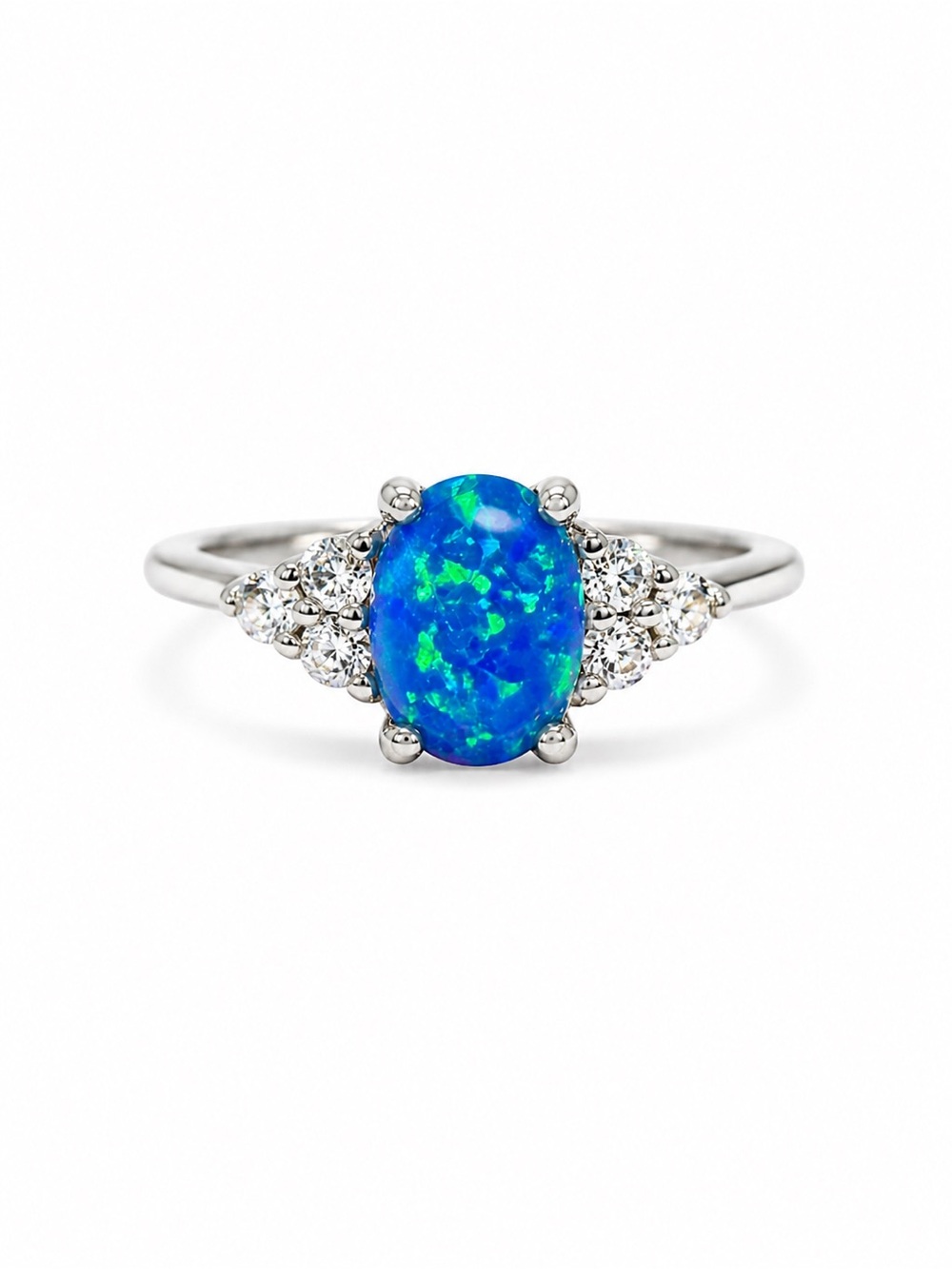 Blue Opal and Diamond Accent Ring - Women Jewelry